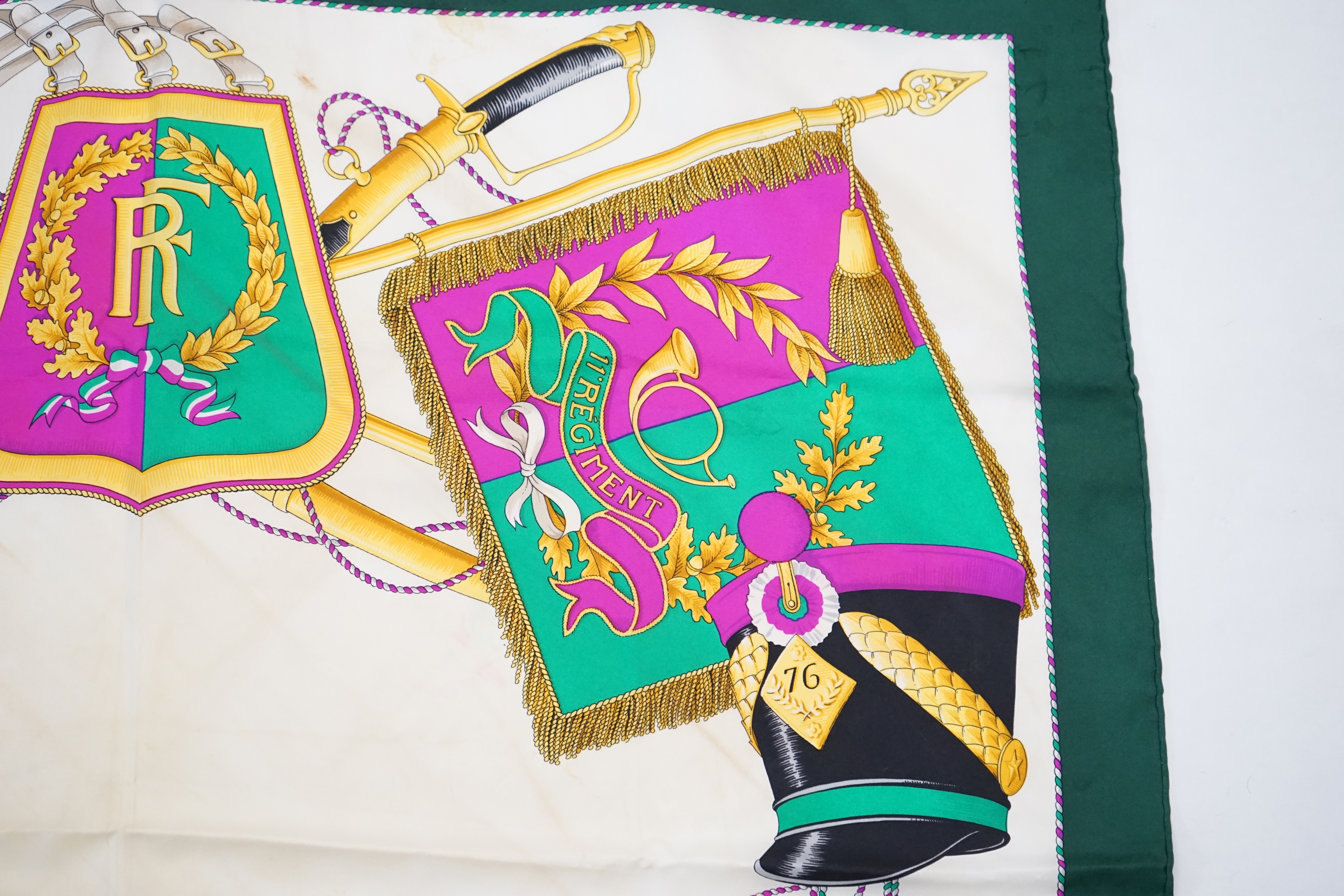 A Celine 18th Regiment silk scarf, approx 88cm x 86cm